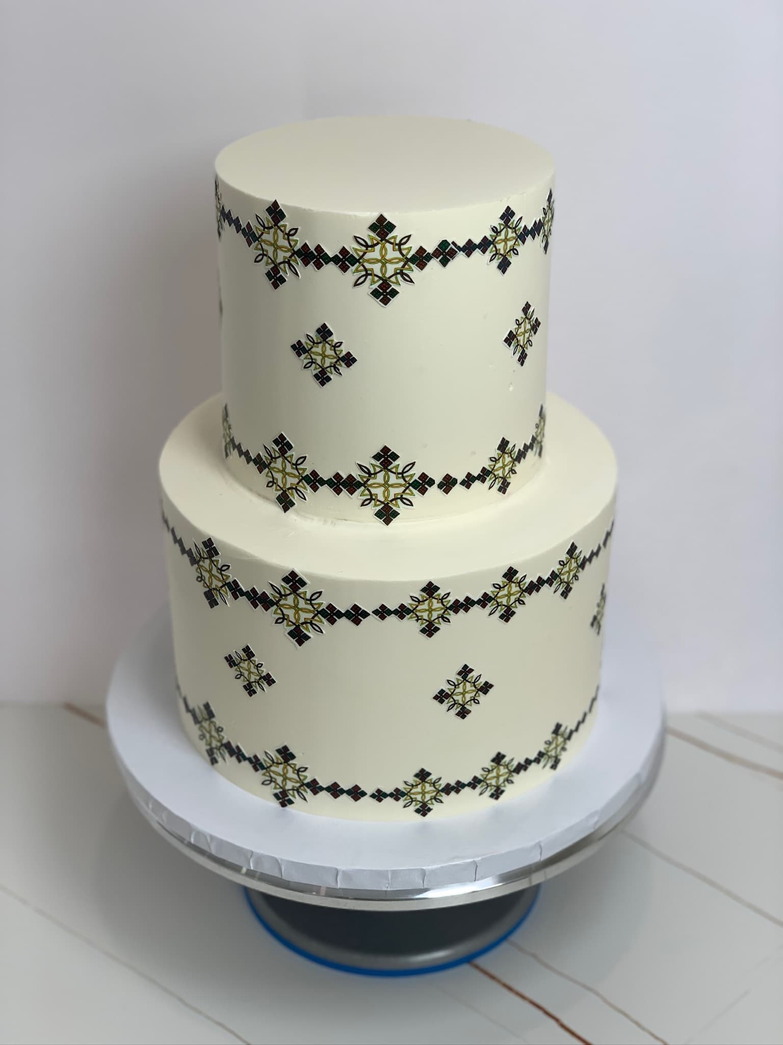 Habesha cross-stitch two-tier wedding cake